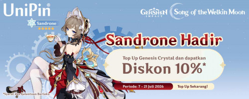 Sandrone Hadir! Top Up Genesis Crystal Genshin Impact Dapatkan Diskon 10% di UniPin!